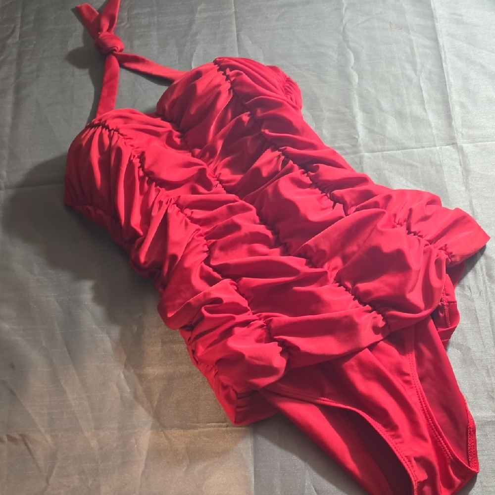 Elegant Red Ruched One-Piece Swimsuit